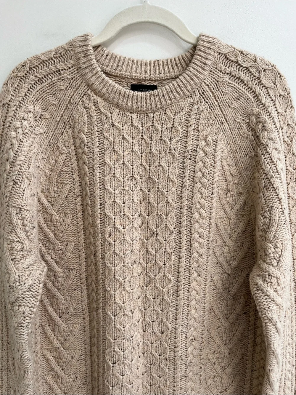 J Crew Rugged Merino Wool Blend Donegal Cable Knit Crewneck Sweater Medium
